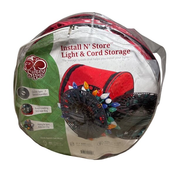 Christmas Light & Cord Storage Bag Santas Bags Install N Store Quick Spin Spool - Picture 1 of 6